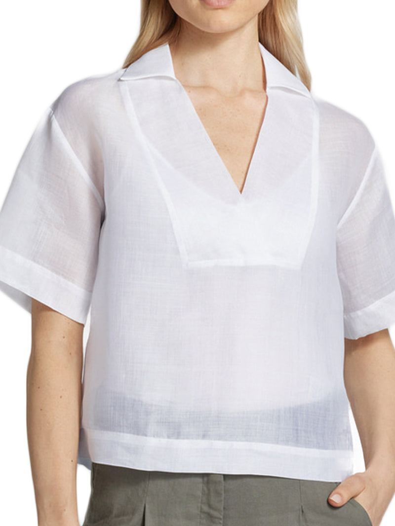 Lightweight White Blouse with Deep V-Neckline
