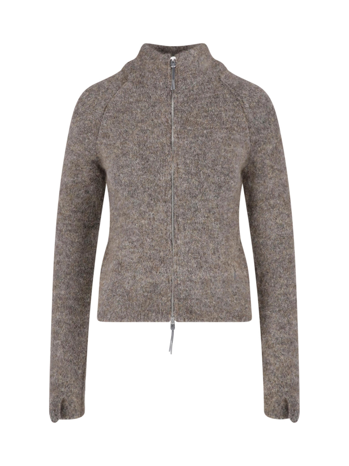 Grey Textured High Collar Sweater