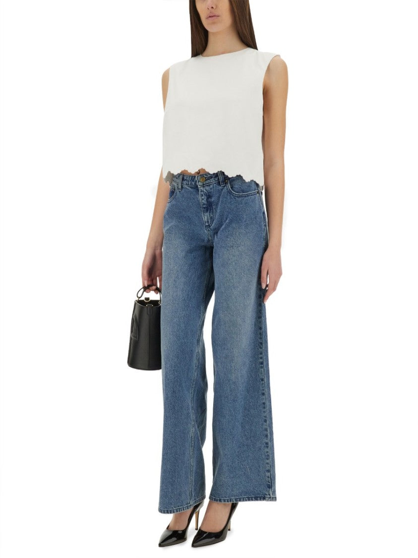 Cropped Poplin Top With Scalloped Hem