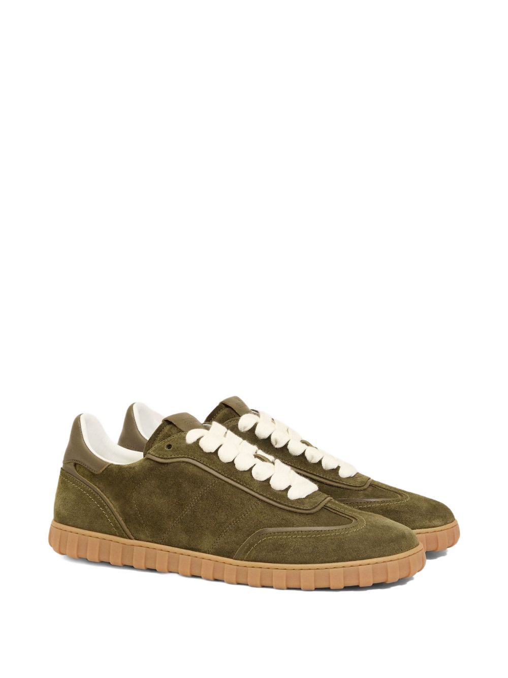 Olive Green Suede Low-Top Sneakers