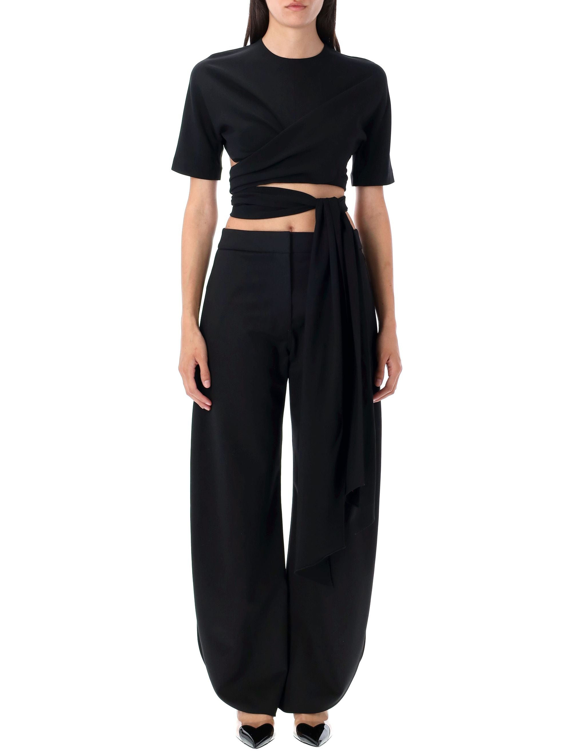 Short-Sleeved Tie Top With Unique Self-Tie Waist