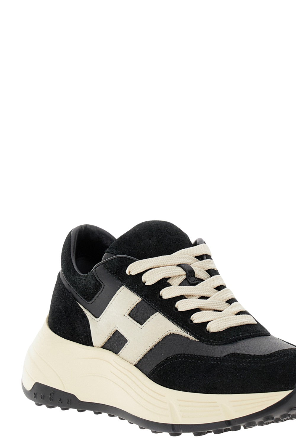Leather And Fabric Sneaker With Anti-Slip Sole And H Detail