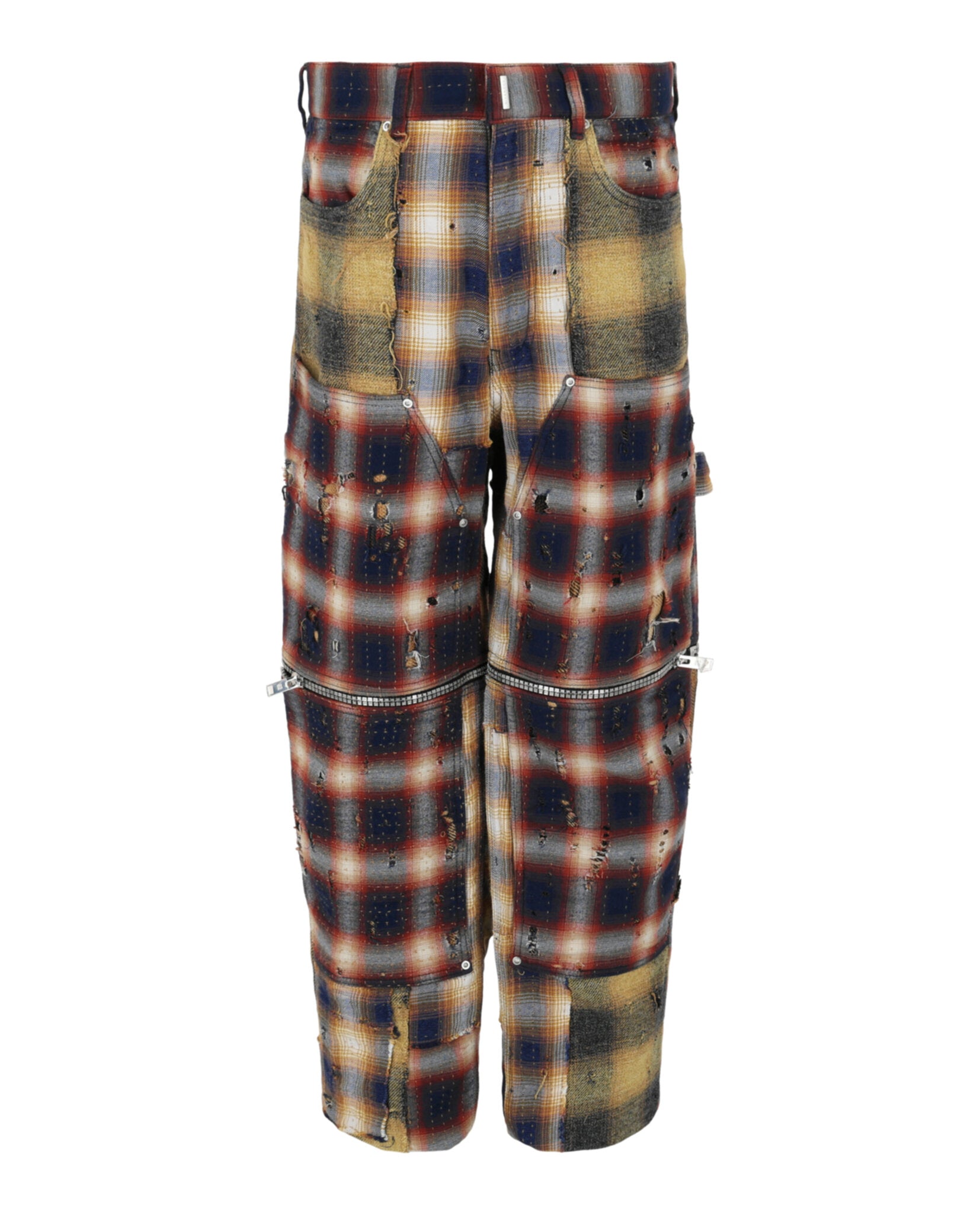 Patchwork Plaid Wide-Leg Pants
