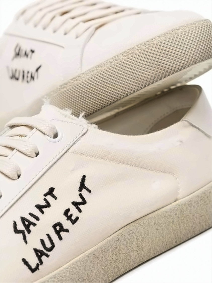 Canvas and Calfskin Low-Top Sneakers with Handwritten Logo