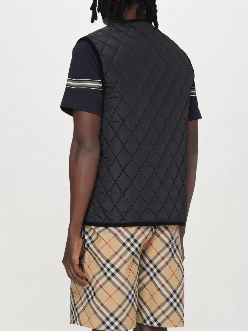 Diamond Quilted Black Vest with Contrasting Lining