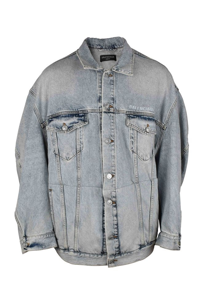 Faded Blue Denim Jacket With Embroidered Logo