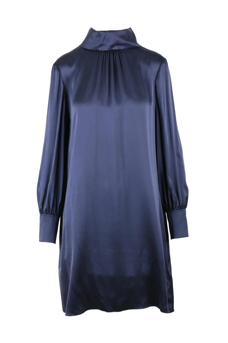 Satin Shirt Dress - Blue
