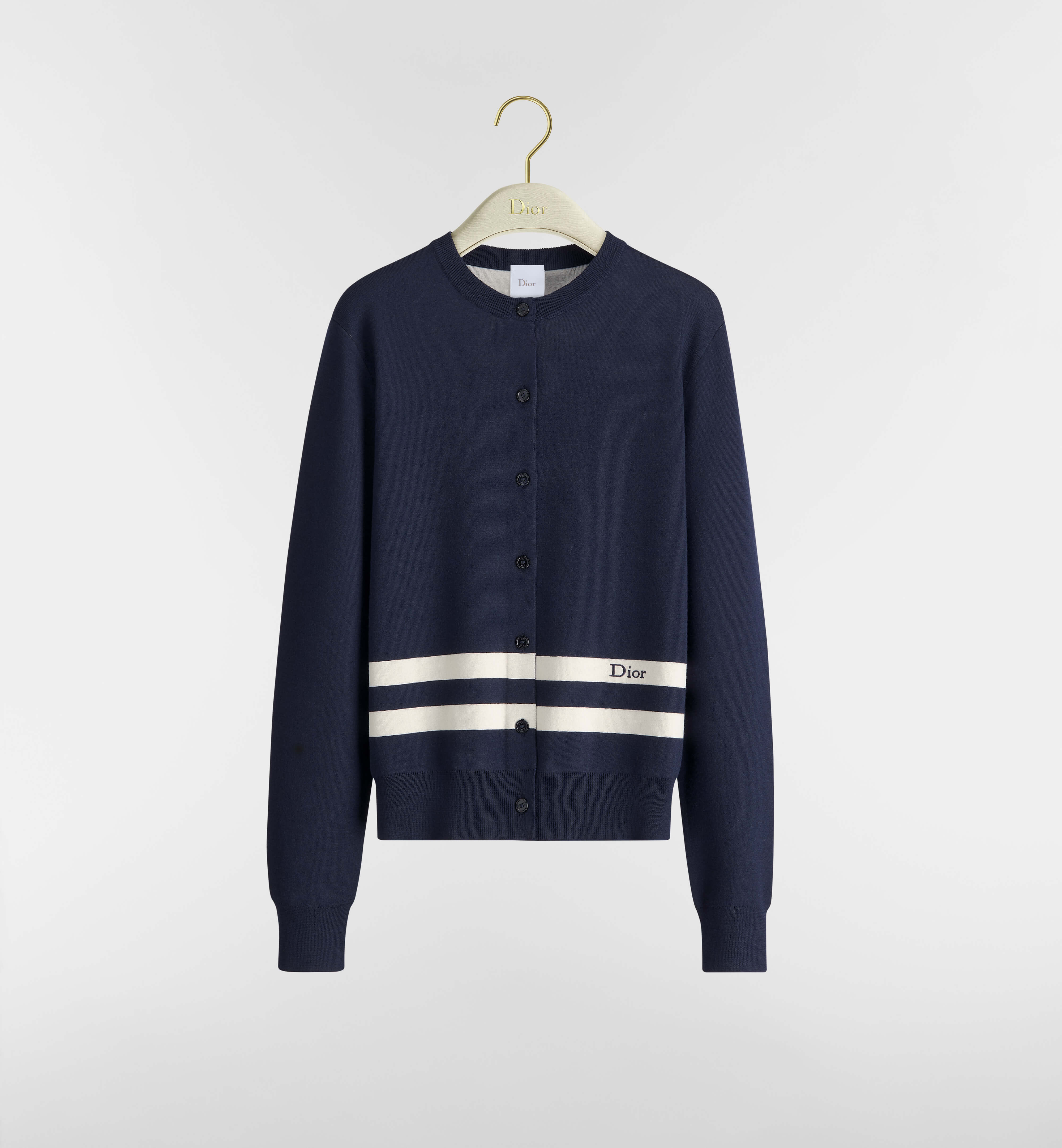 Classic Button-Up Knit Cardigan With Striped Hem