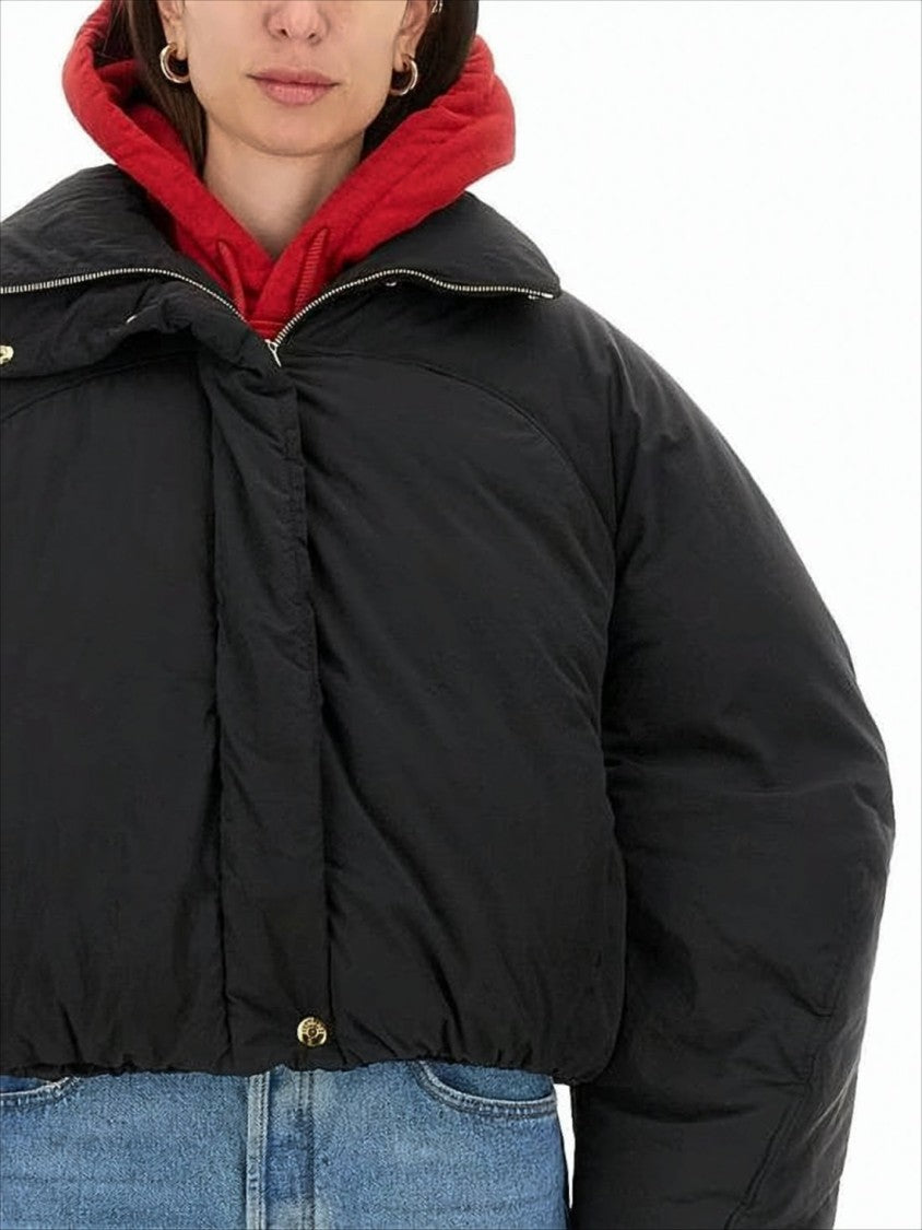 Cropped Black Puffer Jacket with Oversized Sleeves