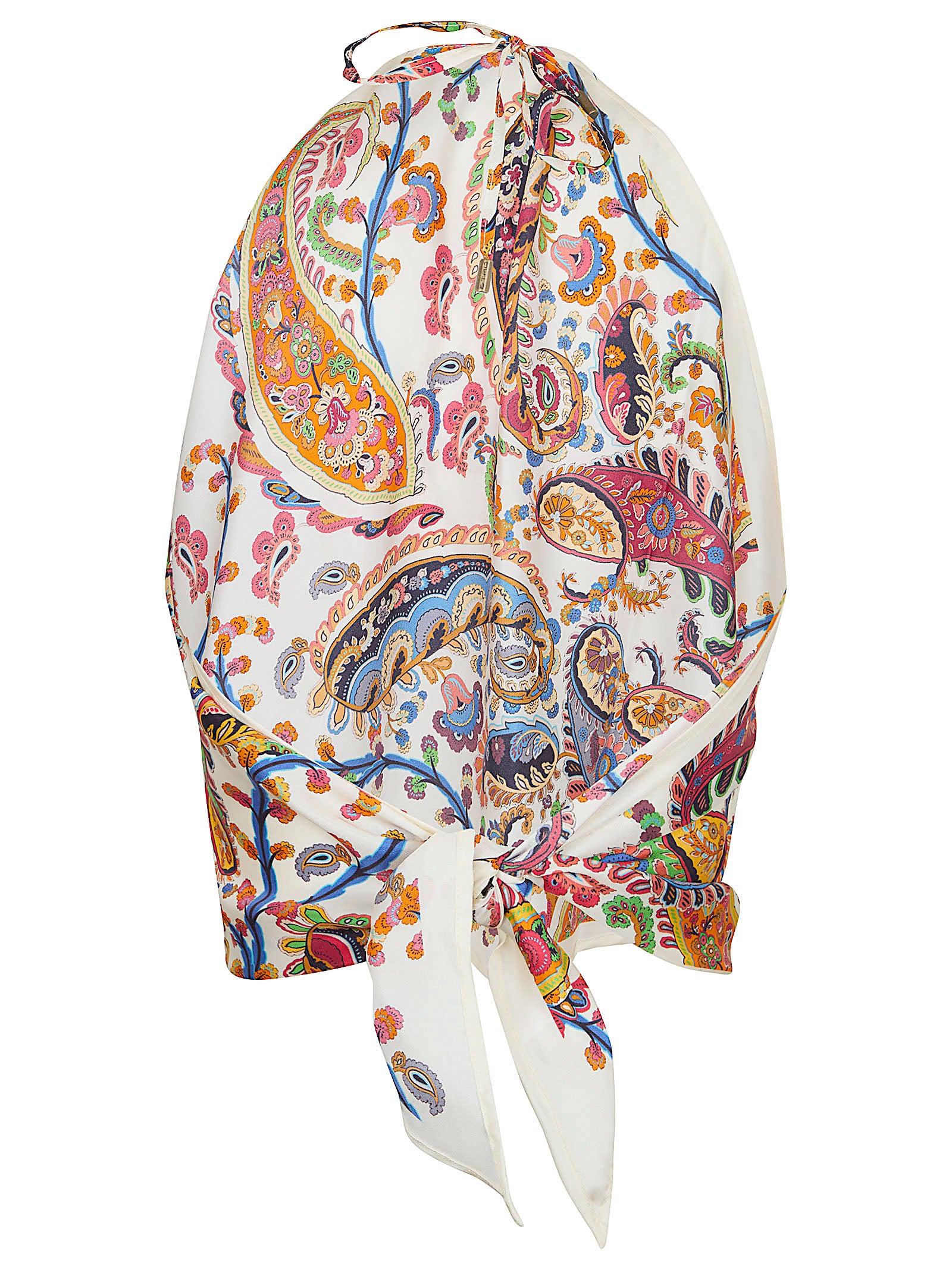 Pure Silk Twill Halterneck Self-Tie Flap Top