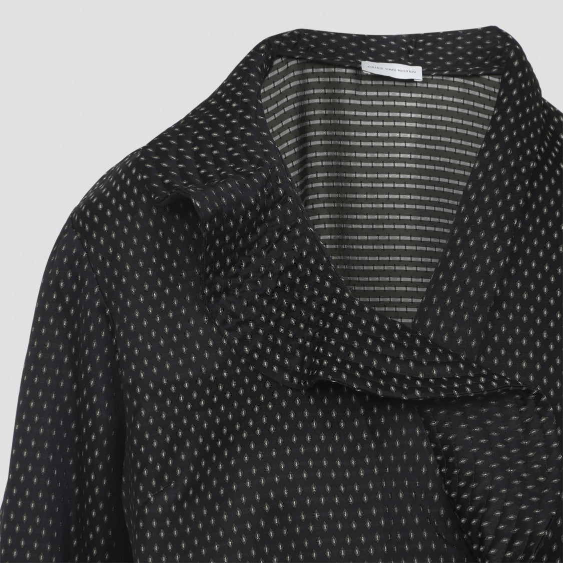 Asymmetrical Wrap Top With Draped Collar And Side Tie Detail