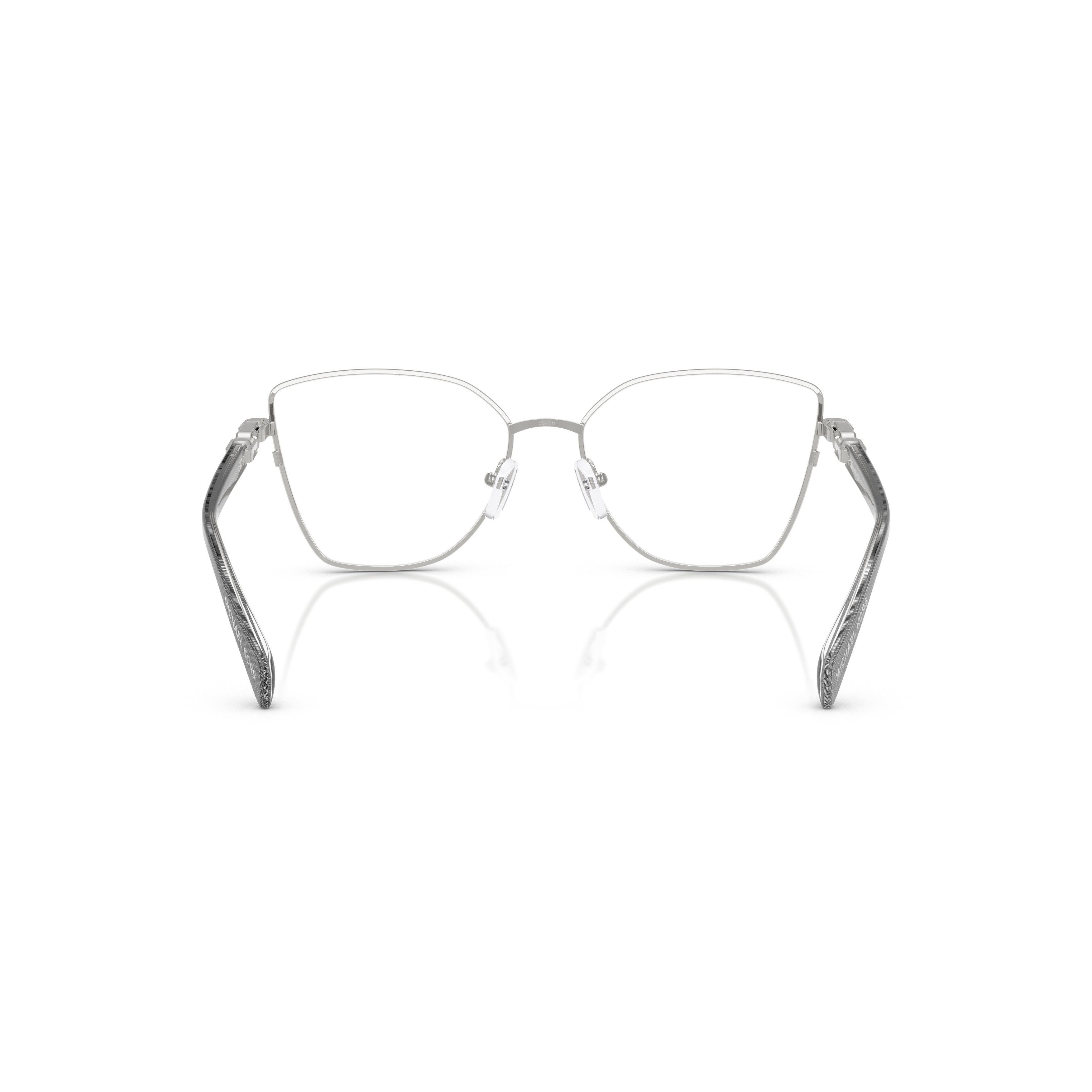0mk3090 Sleek Silver Cat-Eye Eyeglasses with Textured Temples