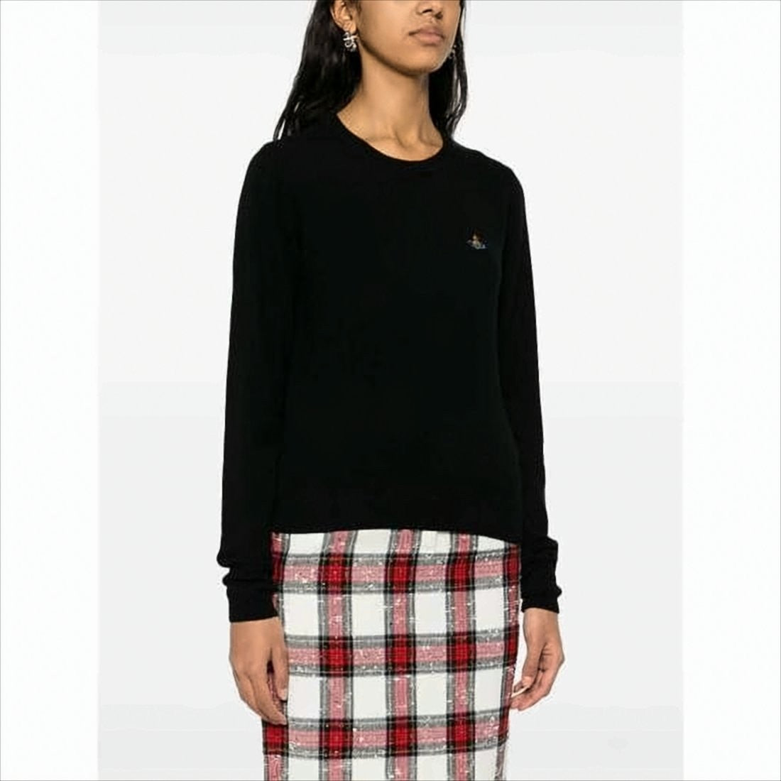 Fitted Black Sweater with Cashmere and Wool Blend