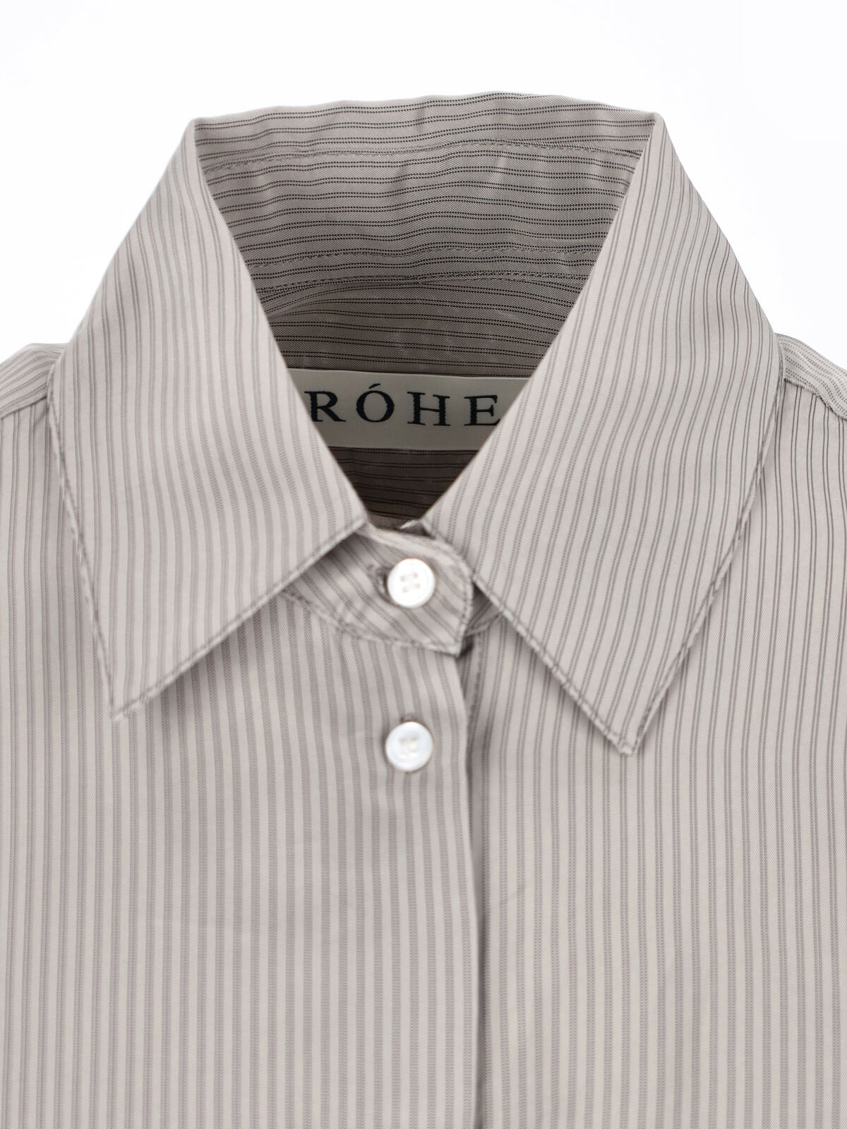 Striped Shirt In Grey Fabric, Classic Collar