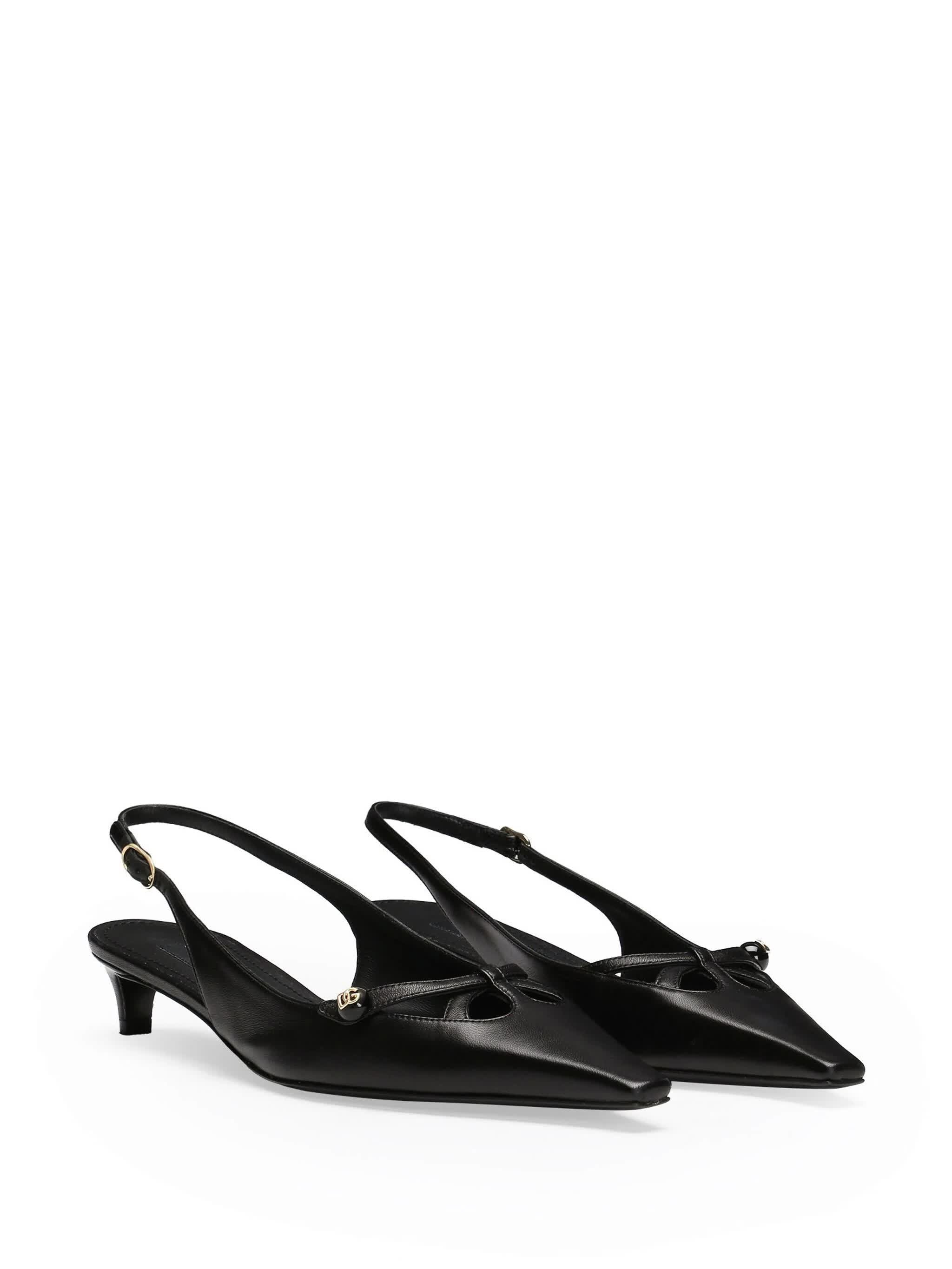 Black Nappa Leather Kitten Heel Slingbacks