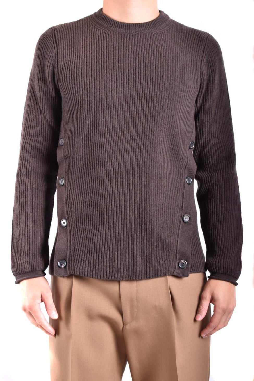 Brown Knitwear With Ribbed Texture And Side Button Detailing