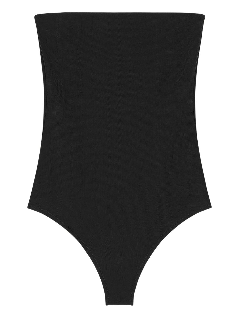 Asymmetrical Button-Detail Bodysuit With Strapless Neckline
