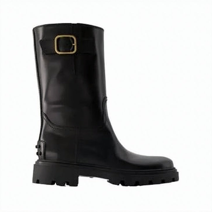 Mid-Calf Boots with Sole and Buckle Detail