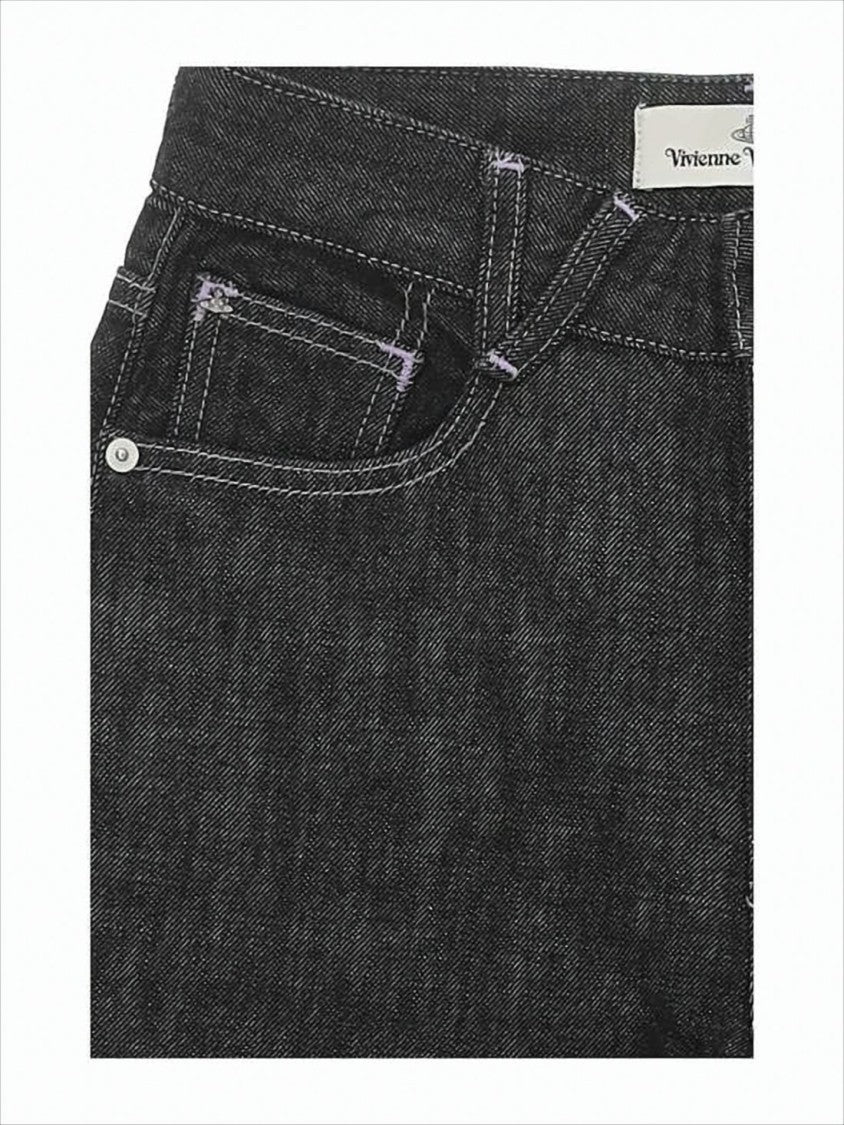 Slim-Fit Denim Pants with Five-Pocket Design and Embroidered Accents