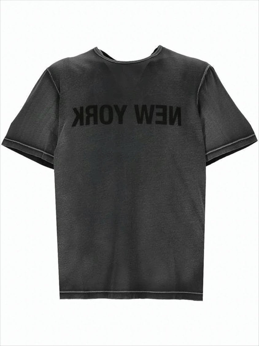 Washed Black Short-Sleeve T-Shirt with Reversed Print