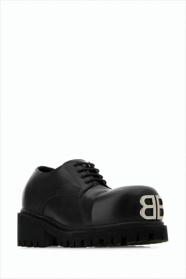 Black Bullskin Lace-Up Shoes With Chunky Sole And Bold Logo