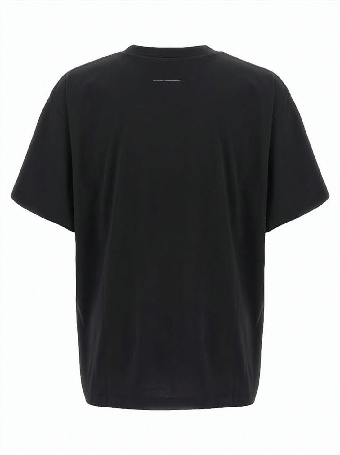 Boxy Fit Black Cotton T-Shirt with Label Detail