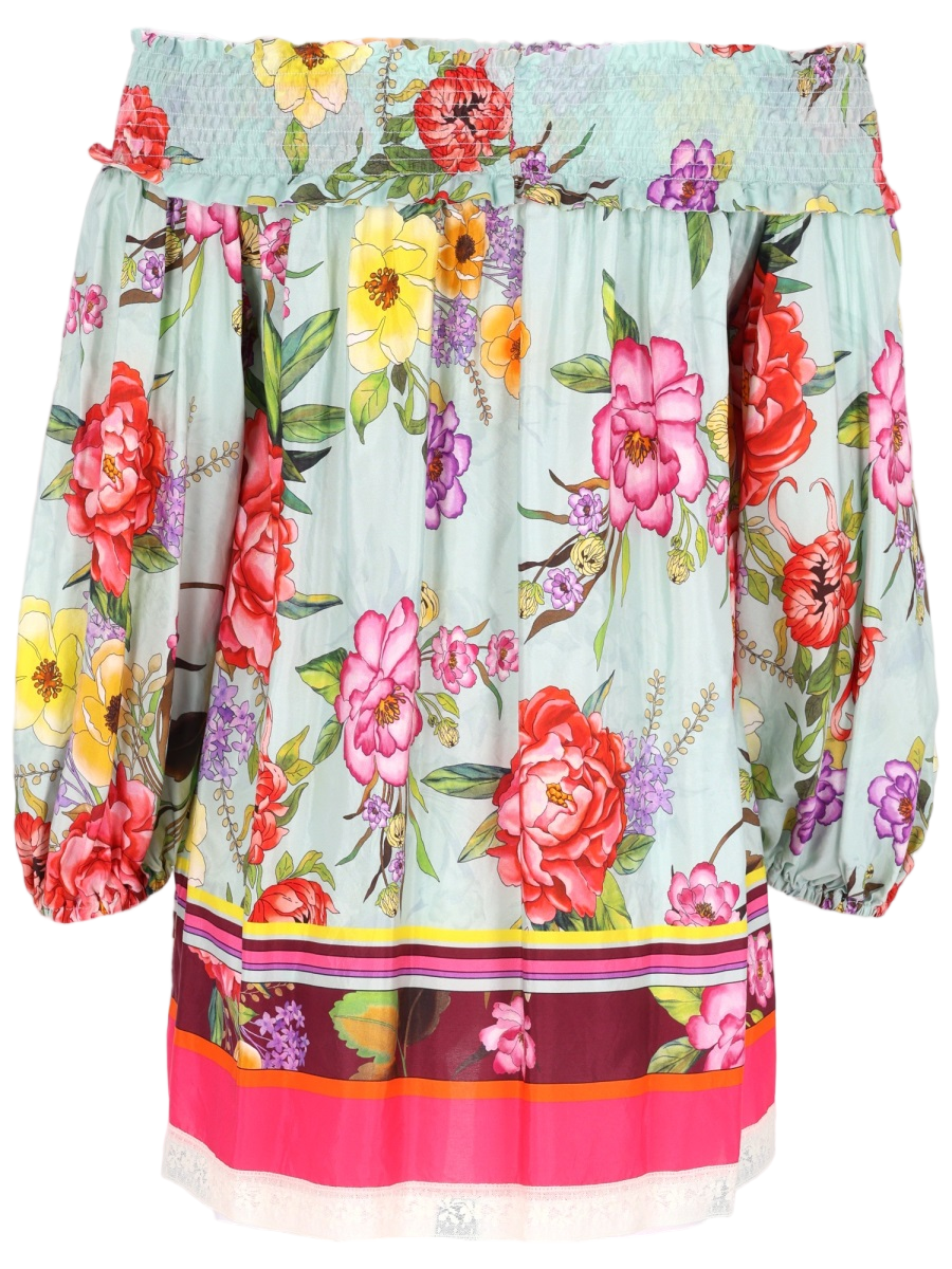 Off-the-Shoulder Floral Print Blouse with Voluminous Sleeves