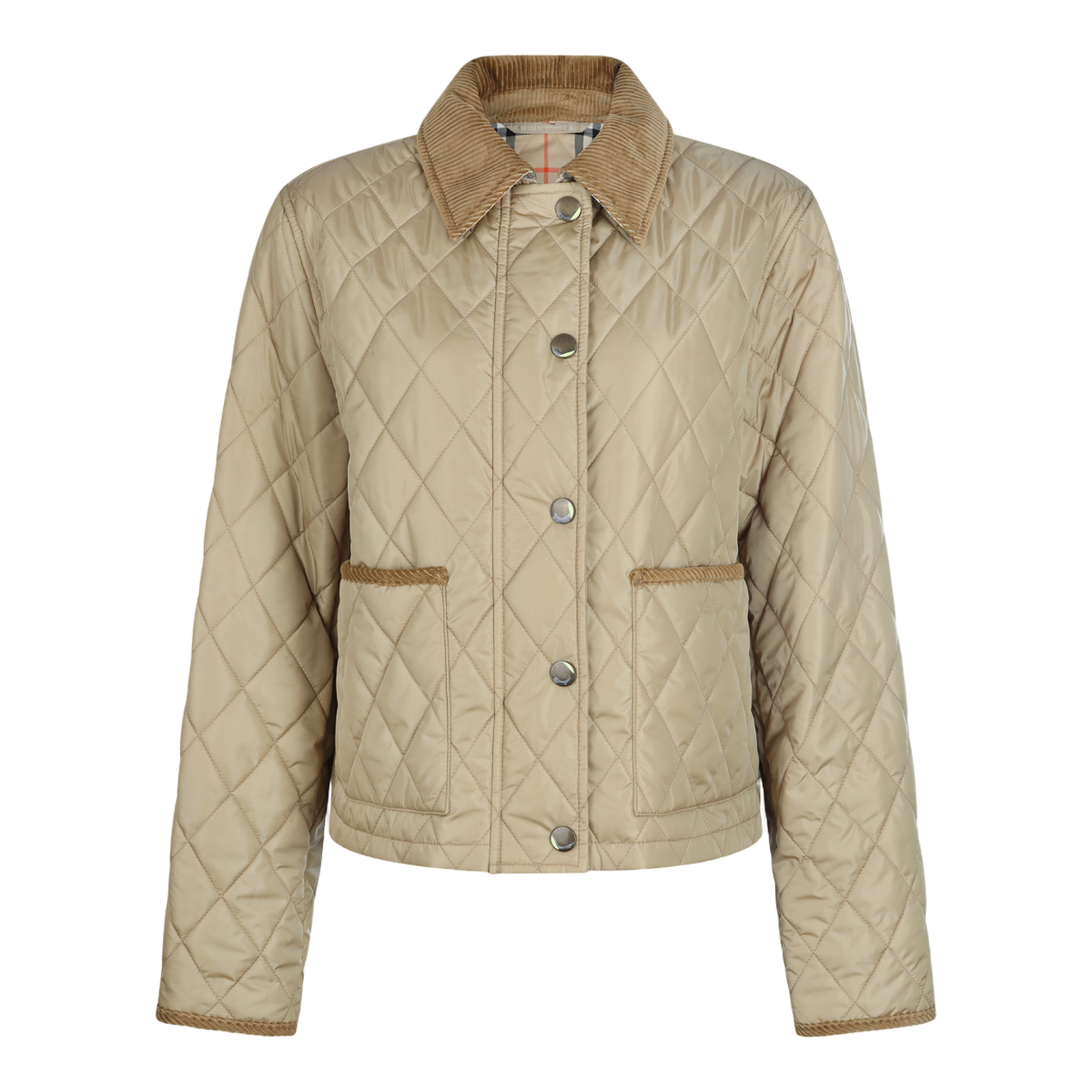 Quilted Jacket with Corduroy Collar and Trim