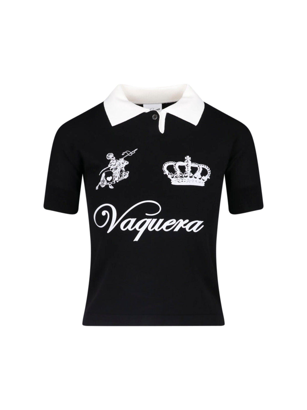 Black Graphic Print Cropped Polo