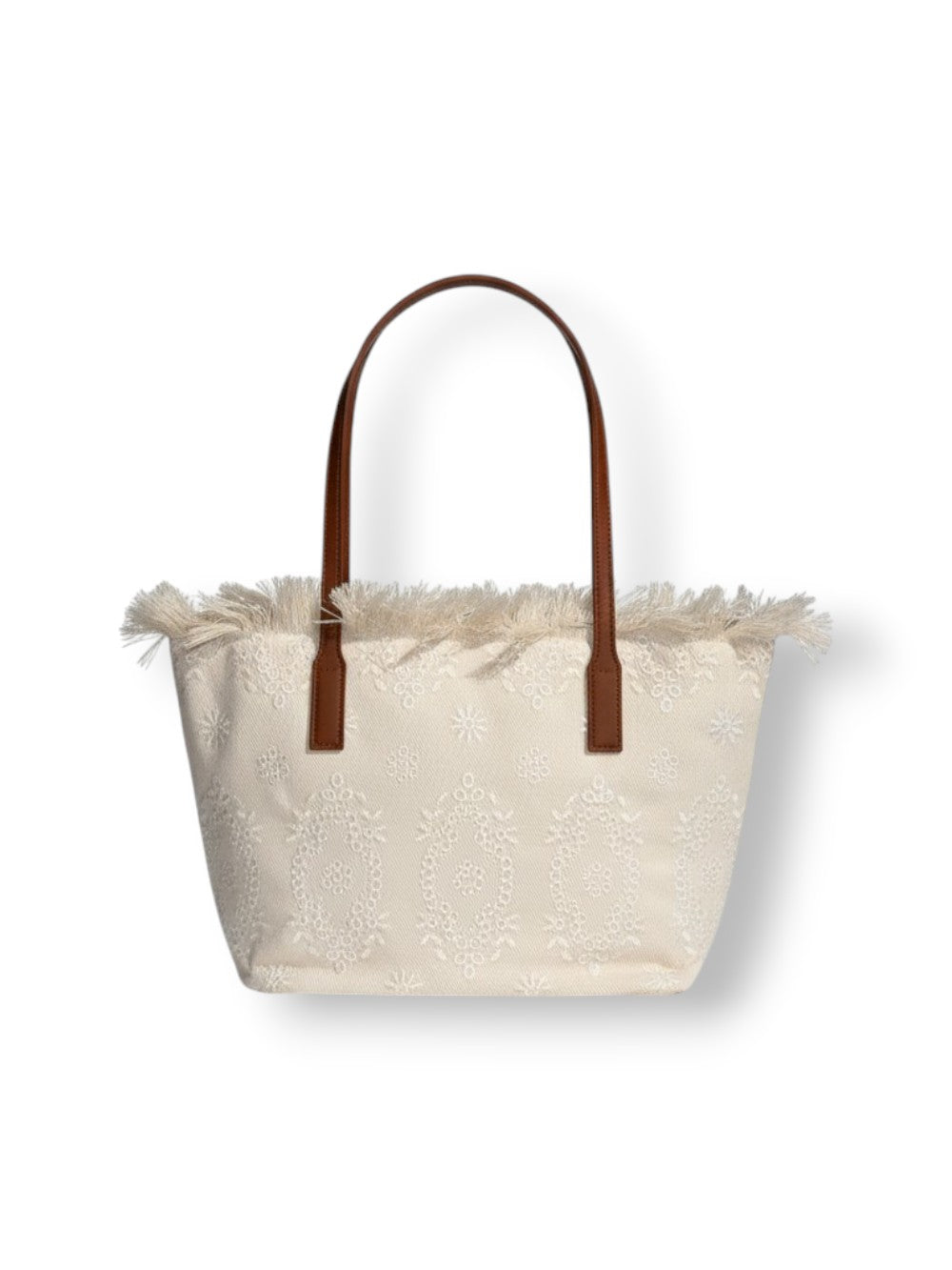 Intricately Embroidered Medium Tote Bag With Fringed Edge