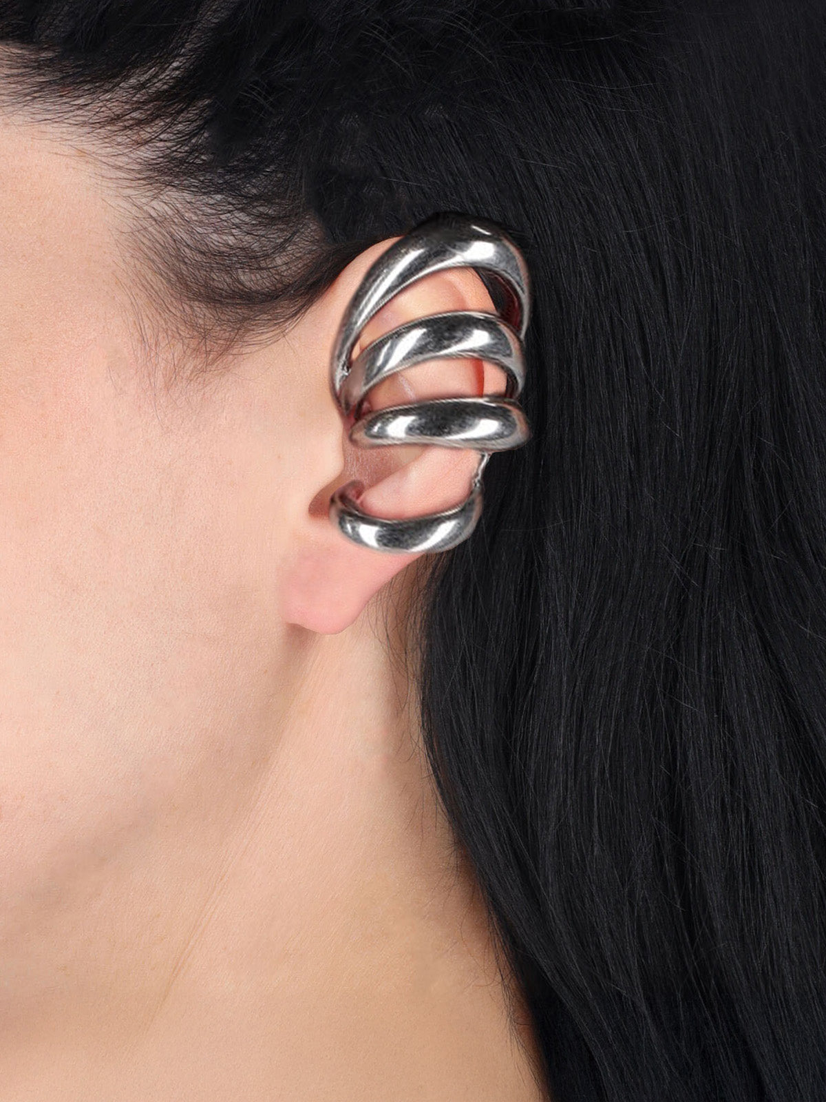 "Multi Blow Up" Ear Cuff In Silver-Plated Brass