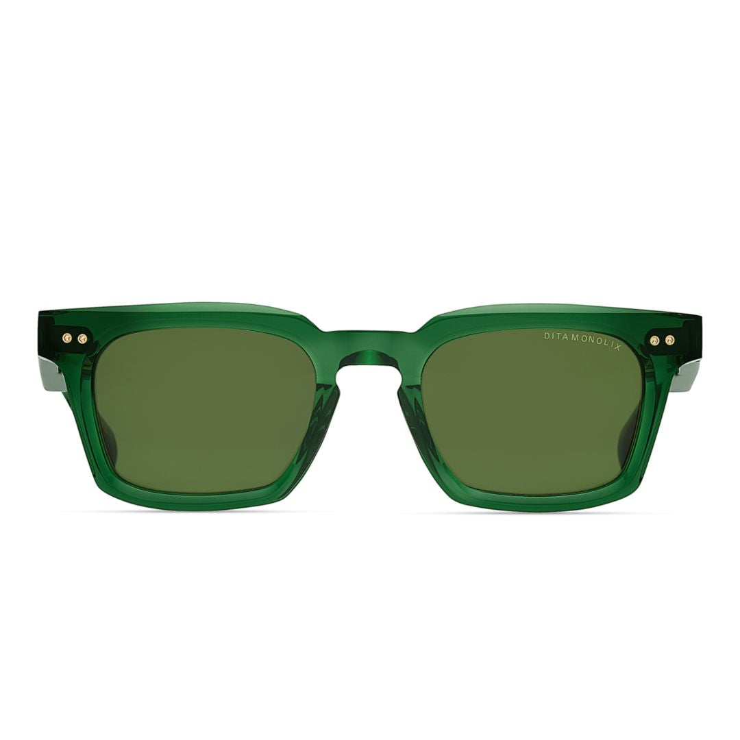 Monolix Translucent Green Square Frame Sunglasses with Metallic Accents