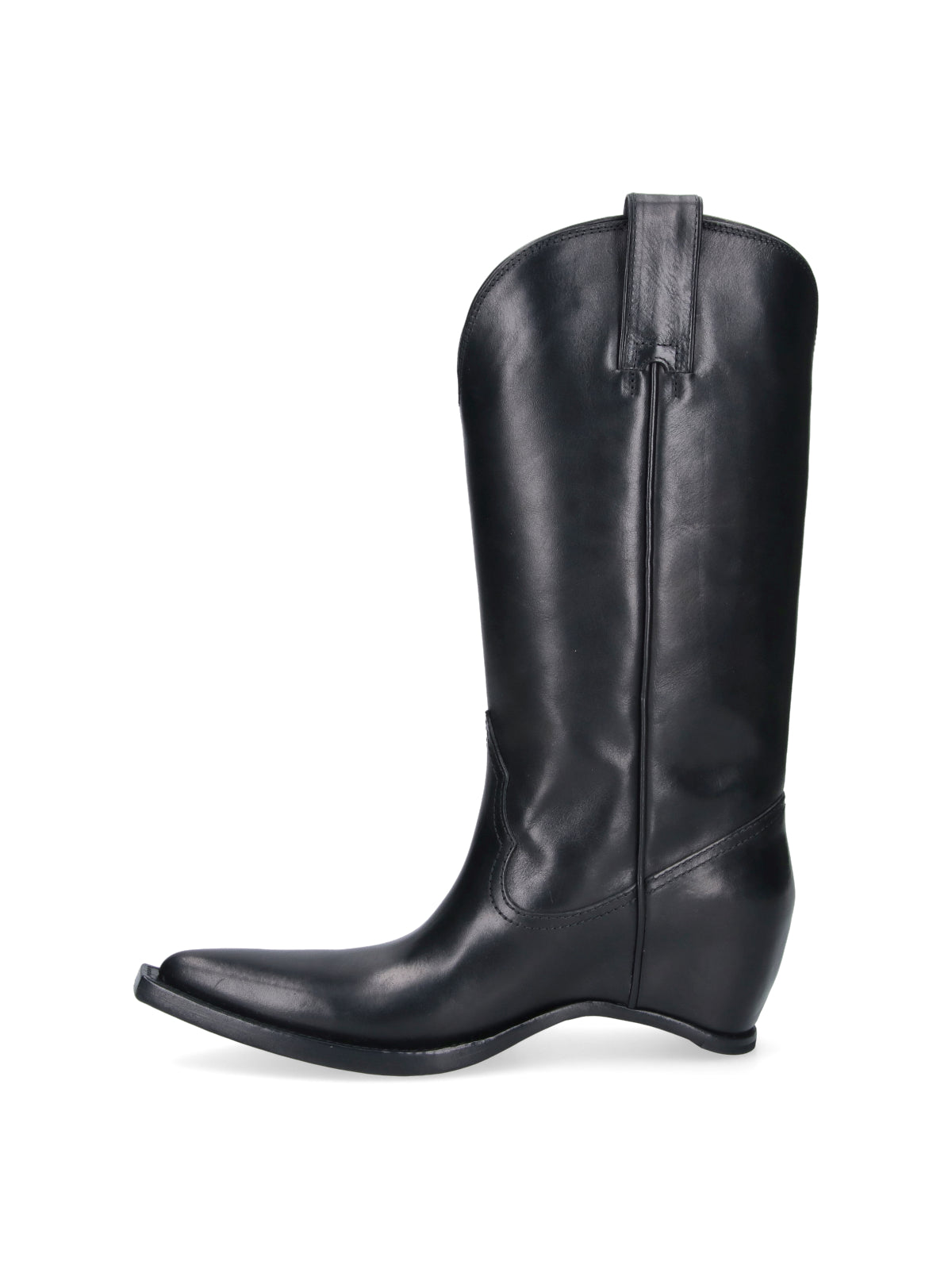 Black Heel-Less Squared Toe Leather Boots