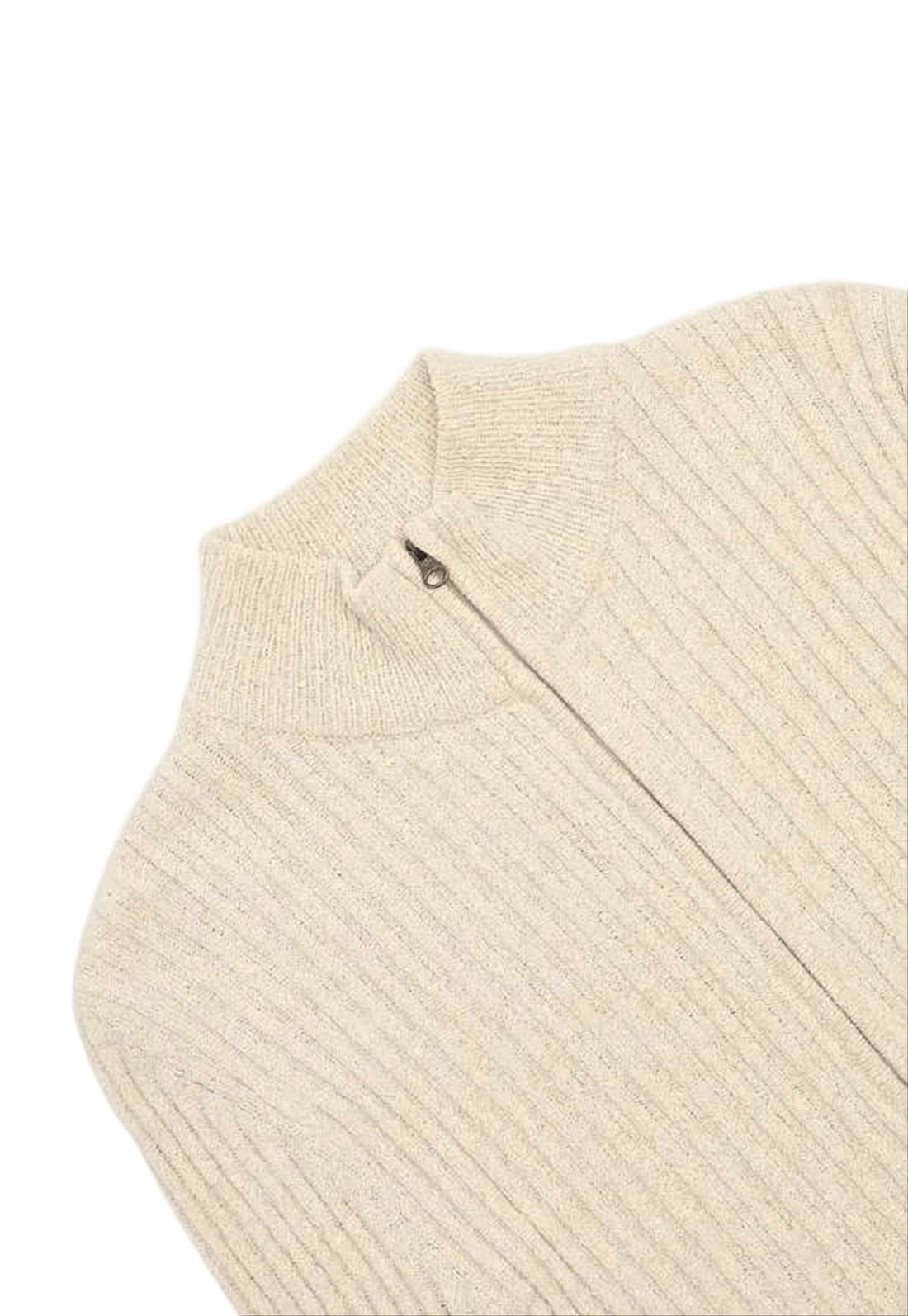 Ribbed Knit Cardigan with High Neckline