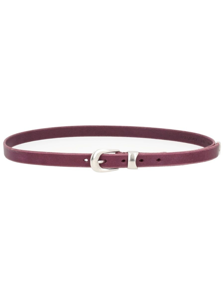 Slim Cowhide Leather Belt with Silver-Toned Buckle