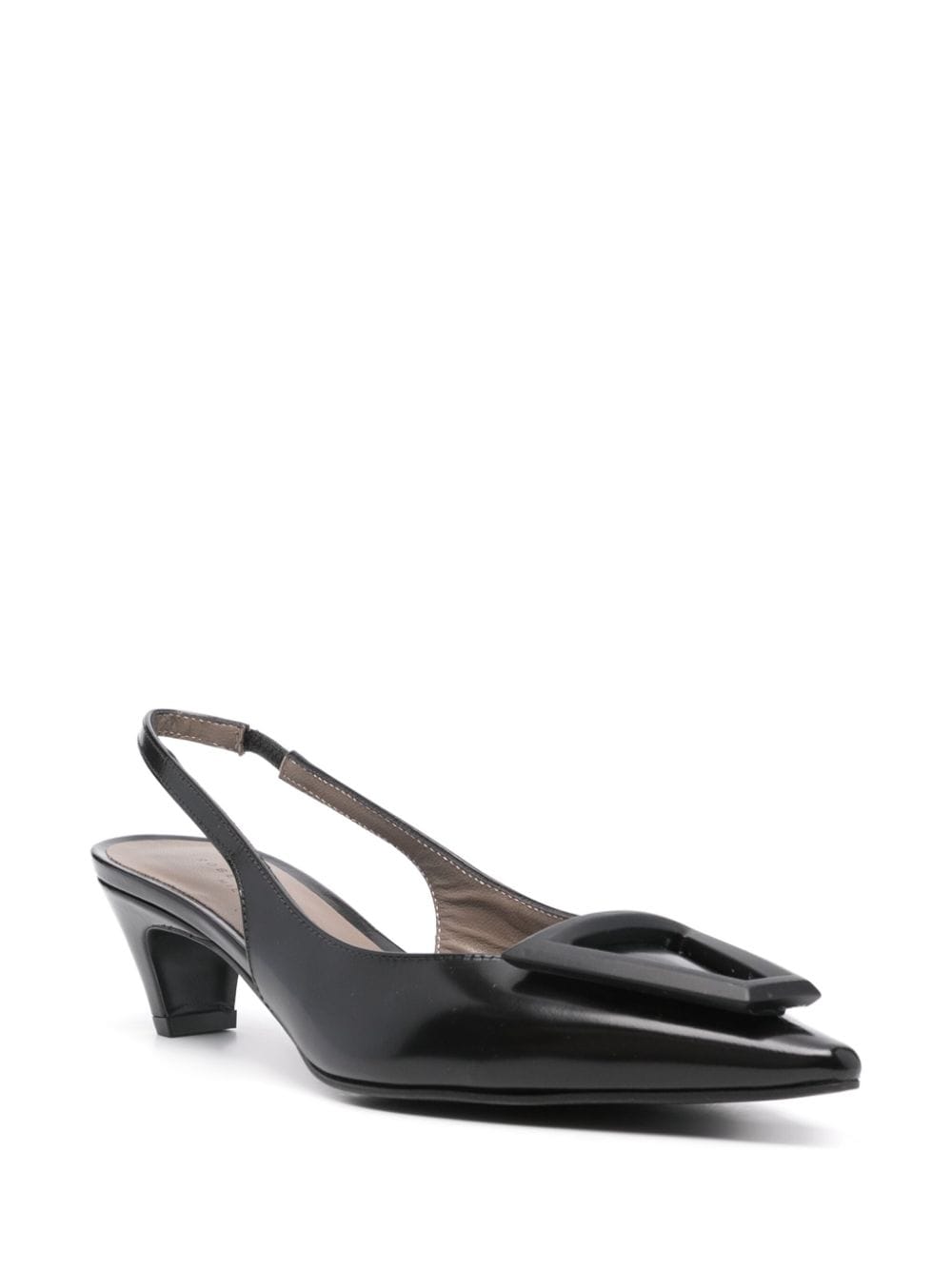 Polished Black Calf Leather Slingback Shoes