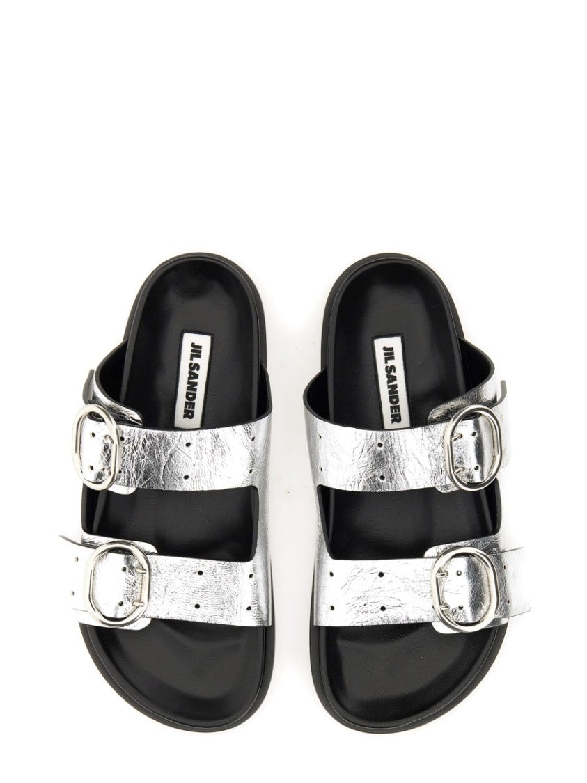 Black Leather Sandals With Buckle Detail
