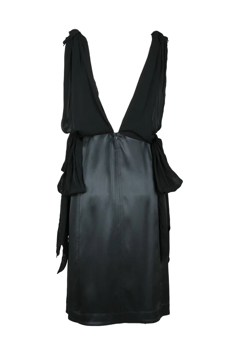 Silk Midi Dress Side Slit - Black