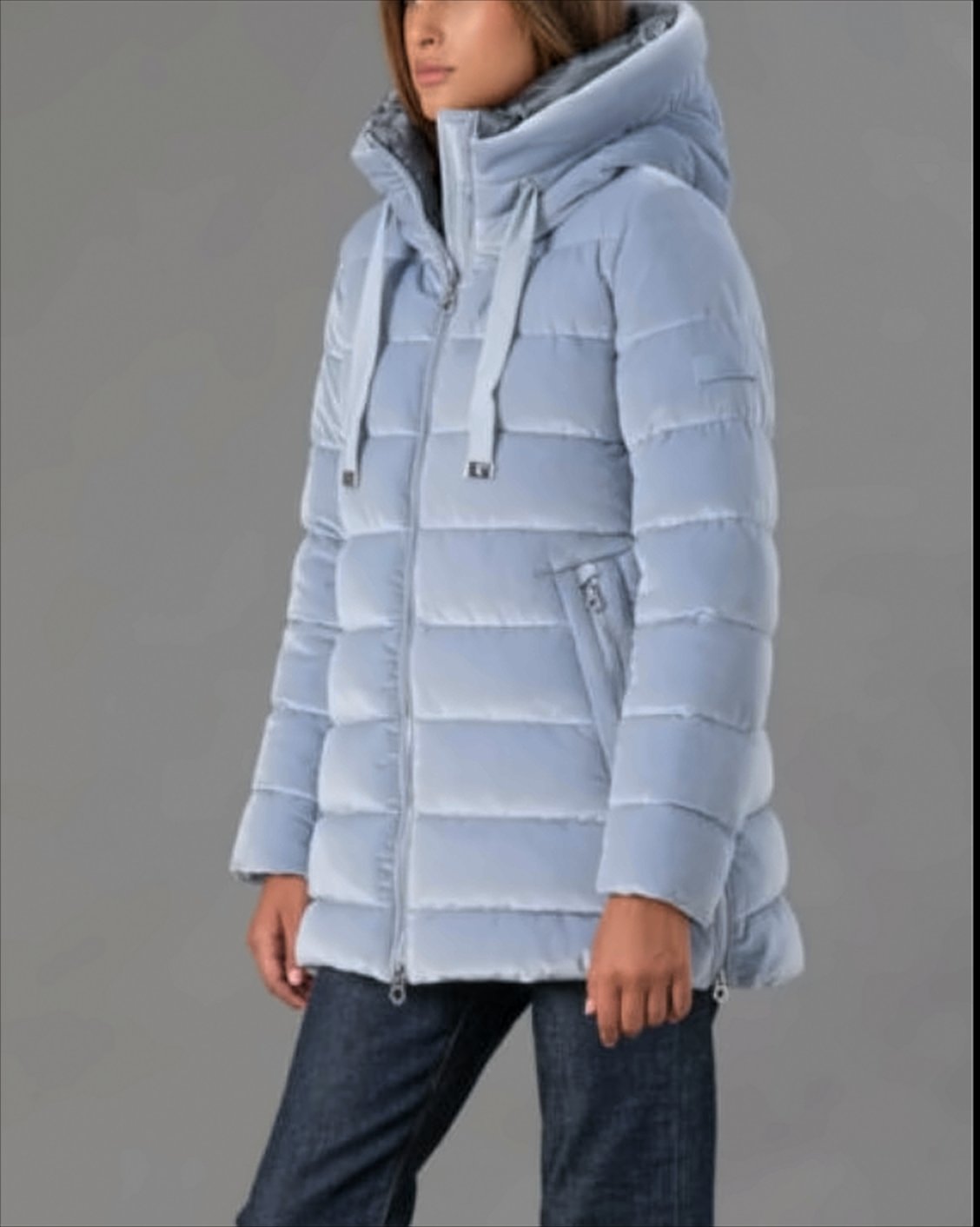 Medium-Weight Velvet Down Coat With A-Line Silhouette