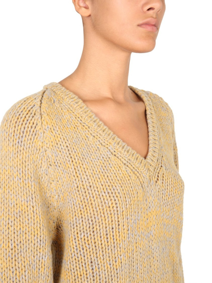 V-Neck Knit Sweater In Virgin Wool