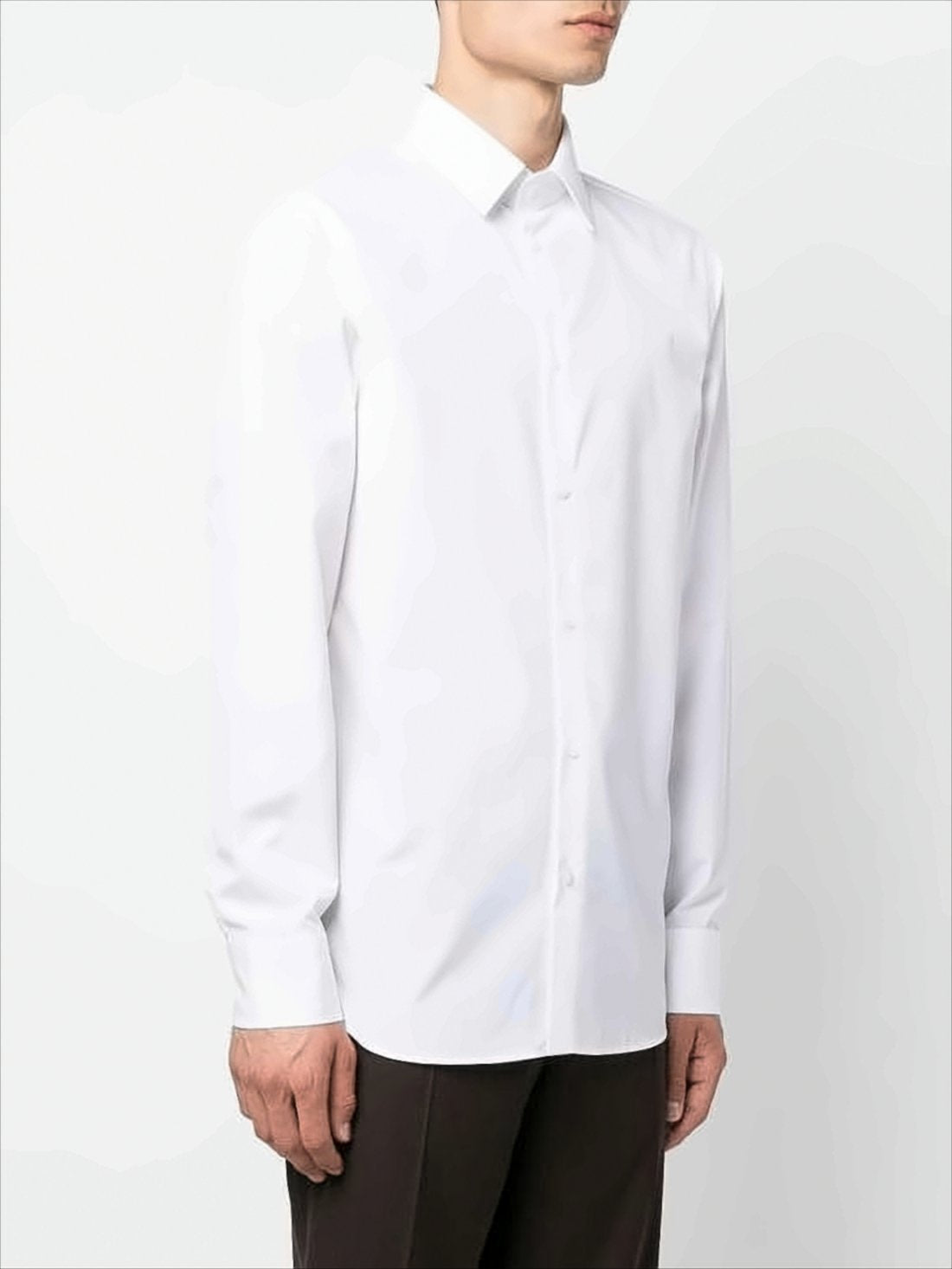 Tailored White Cotton Long-Sleeve Shirt