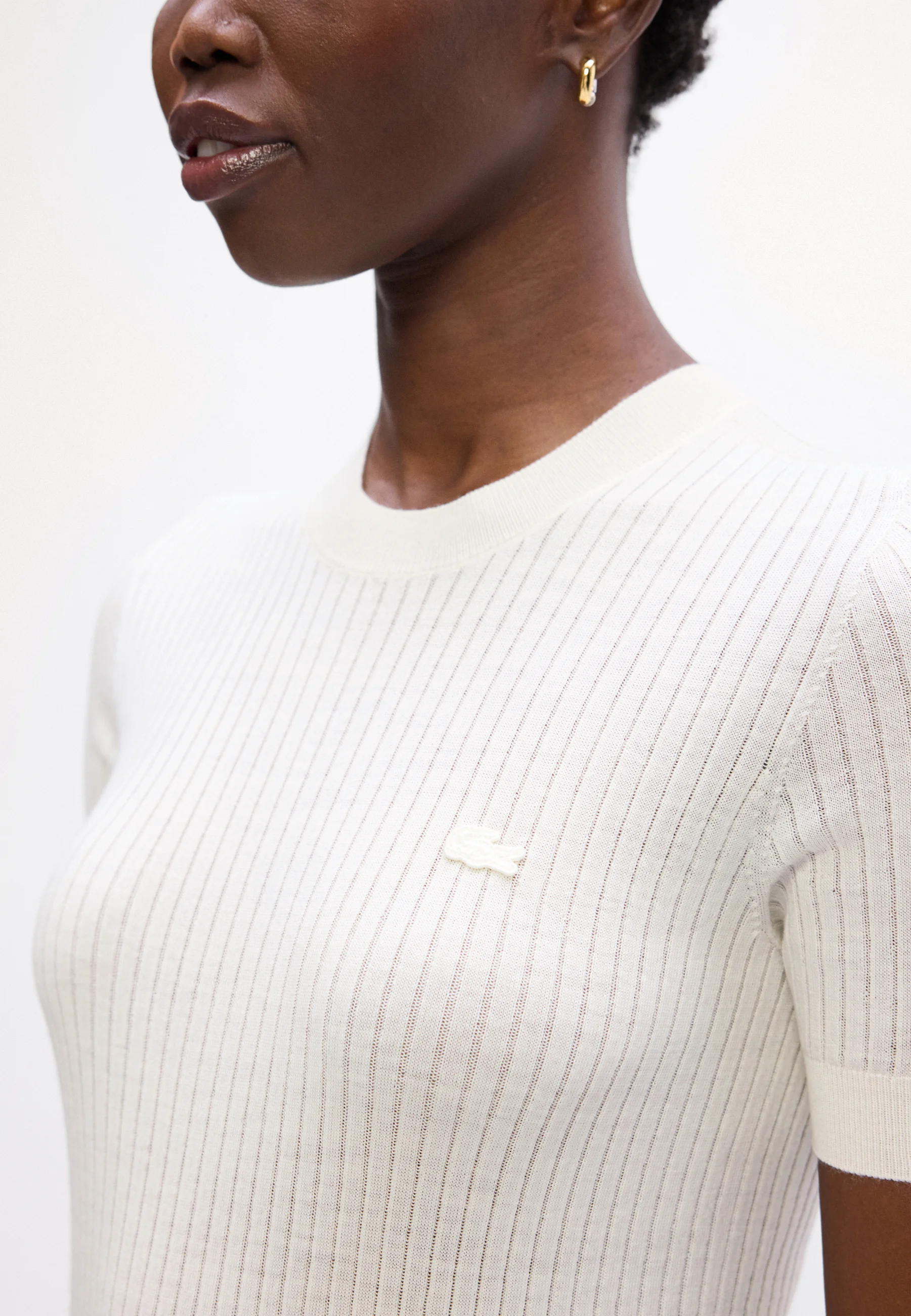 White Short Sleeve Ribbed Knit Top