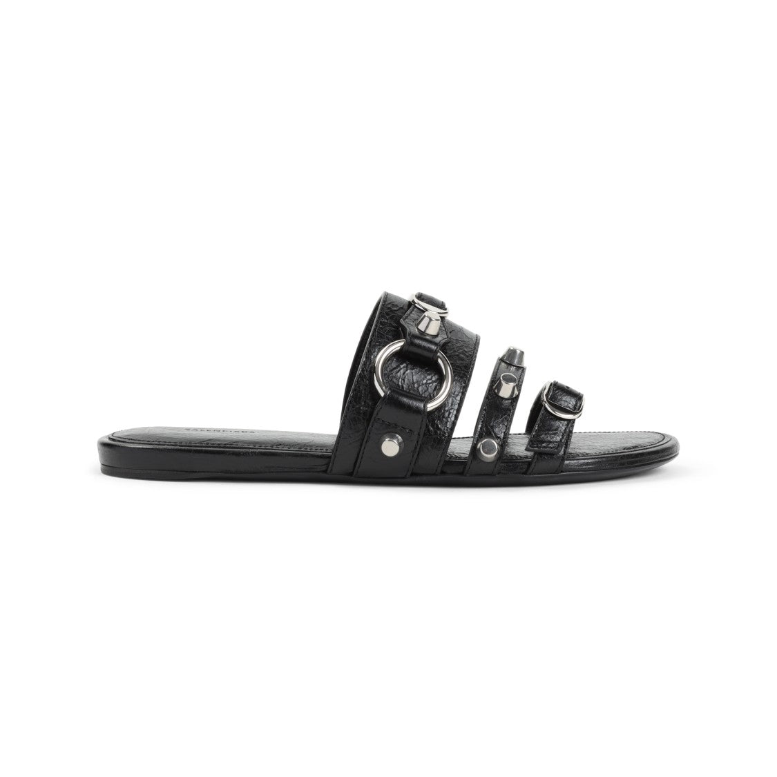 Flat Black Lambskin Sandals With Metallic Accents