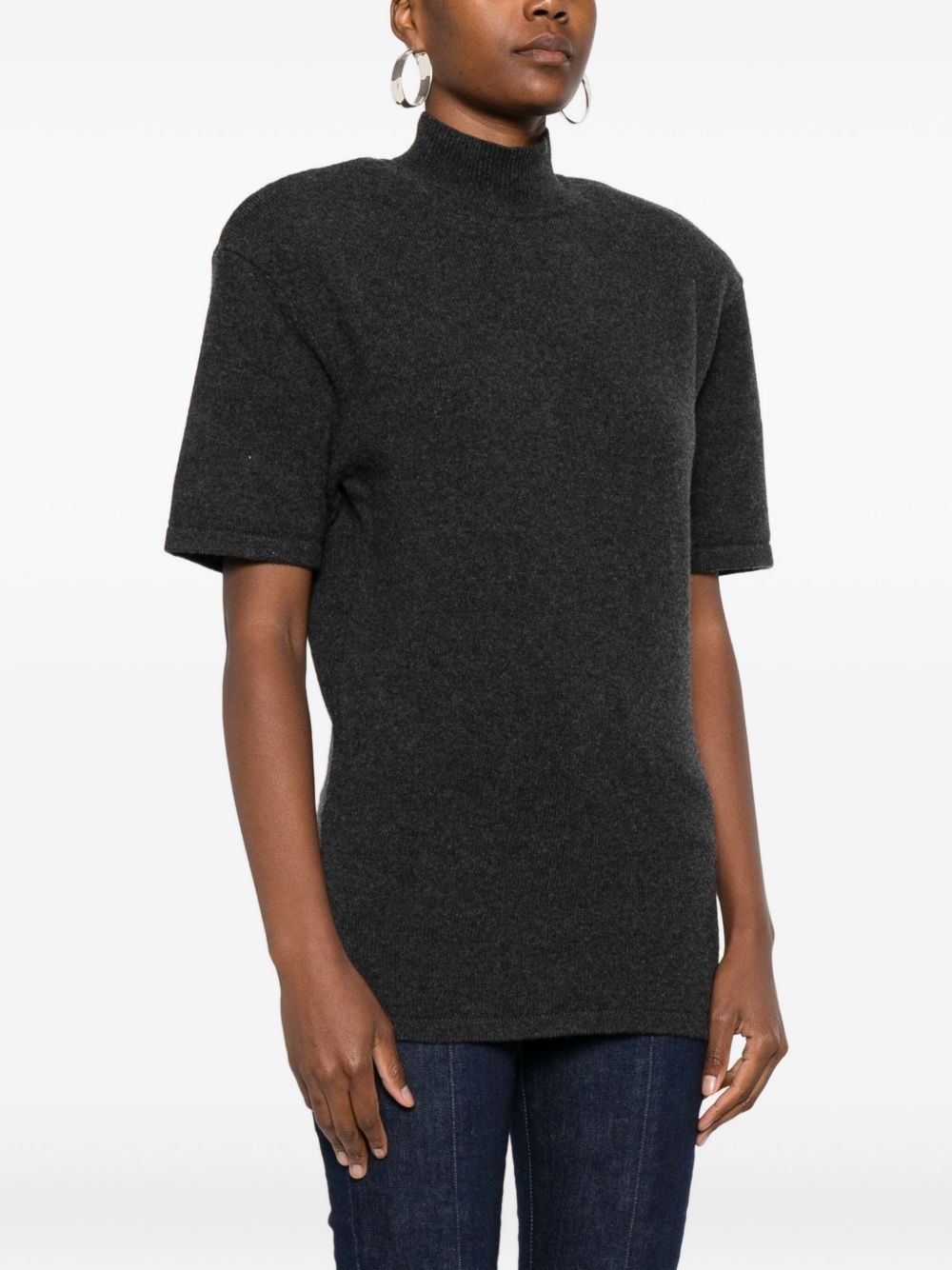 High Neck Dark Grey Cashmere Blend Top