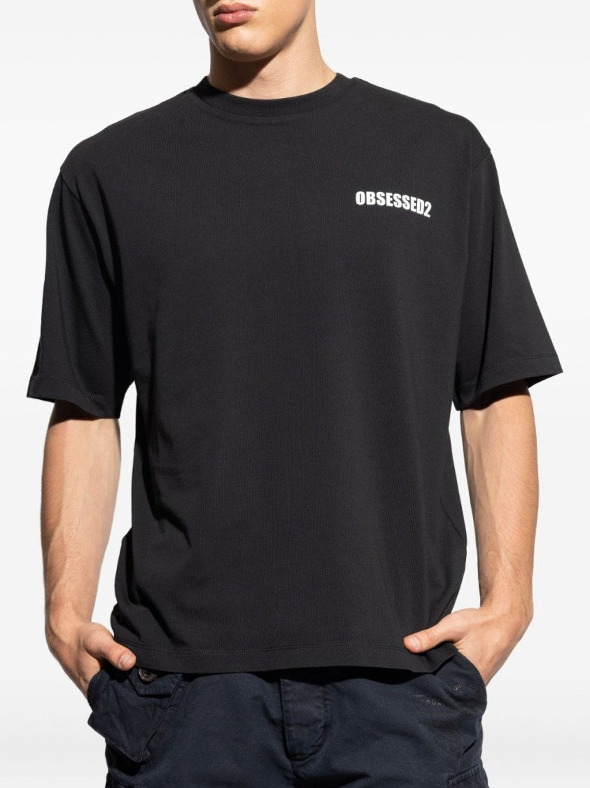 Black and White Print Cotton T-Shirt
