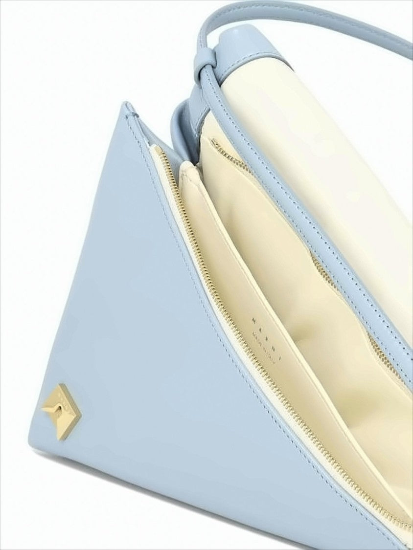 Triangular Silhouette Calfskin Leather Shoulder Bag