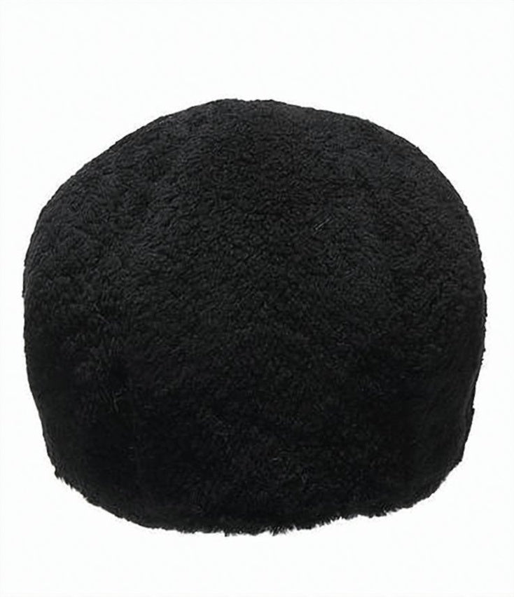 Textured Black Calf Leather Hat with Plush Finish