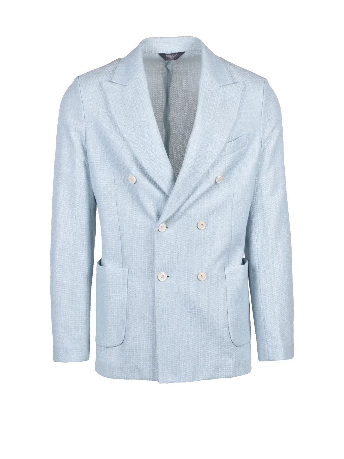 Light Blue Cotton Linen Double-breasted Jacket