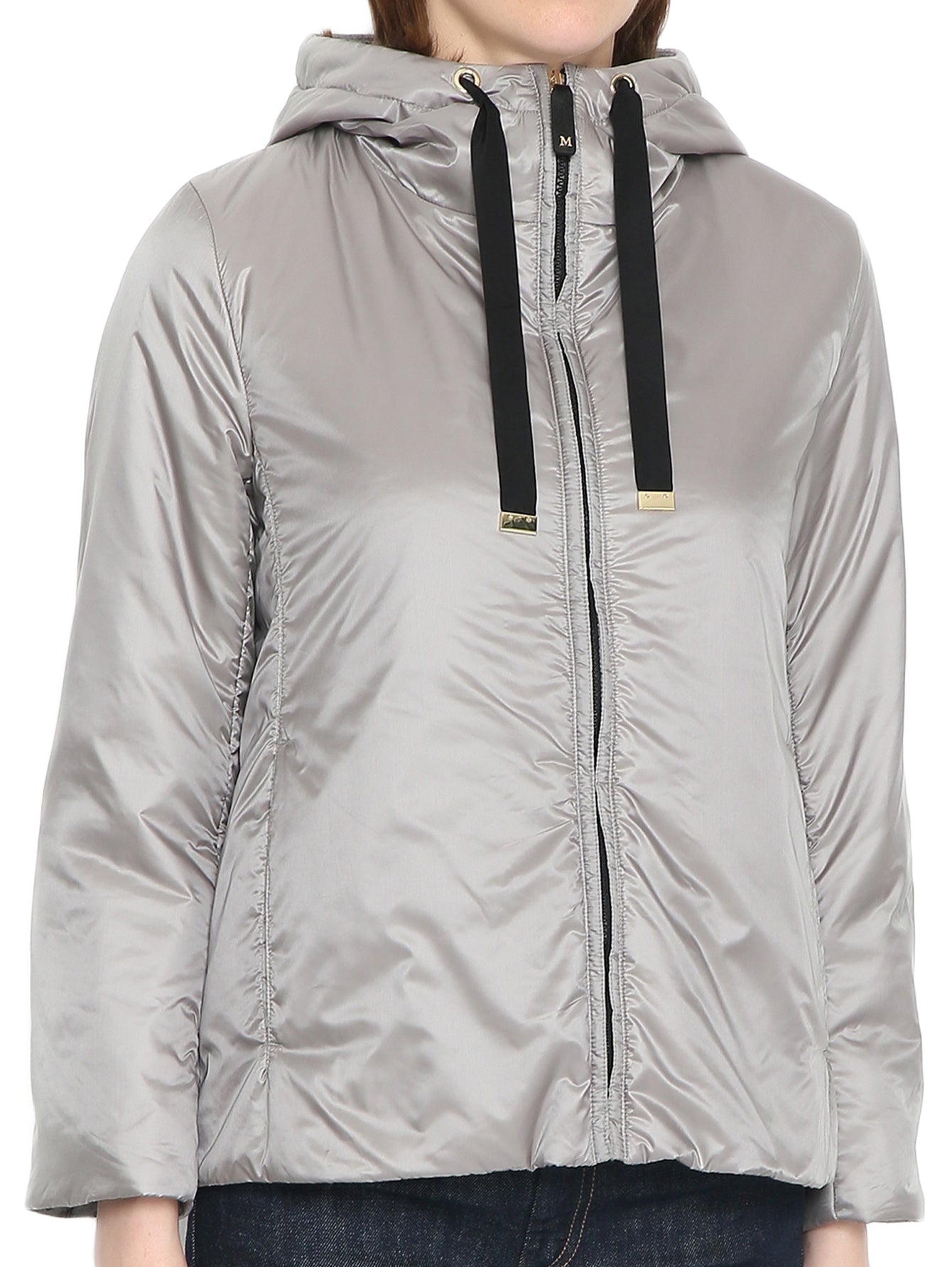 Short Hooded Jacket with Metallic Drawstring Detail