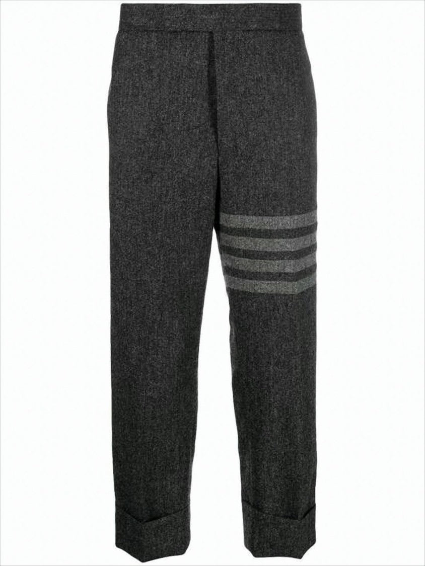 Tailored Cropped Suit Pants with Herringbone Texture and Four-Stripe Detail